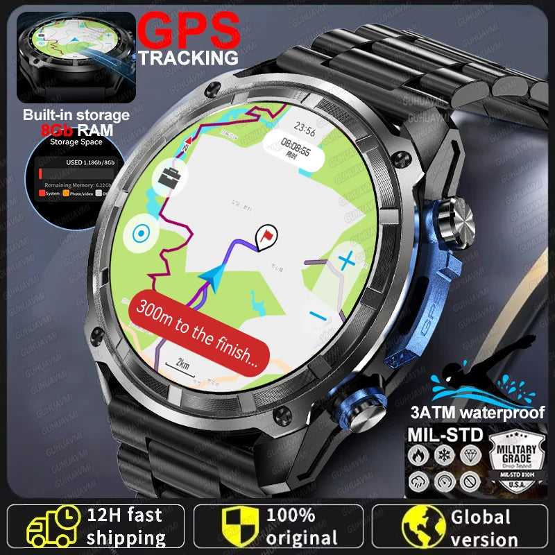 Smartwatch | GUHUAVMI X-Series Outdoor | Video Play | 4GB RAM | AMOLED Screen, GPS | Offline Maps | Military Style | Waterproof up to 30m