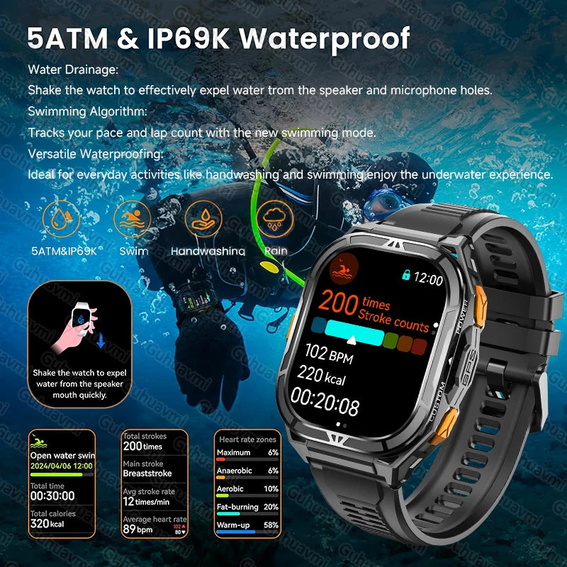 GUHUAVMI TANK X3 ULTRA 2 Smart Watch | Dual-Band L1+L5 GPS | 5ATM Dive Ready | 30-Day Battery Life