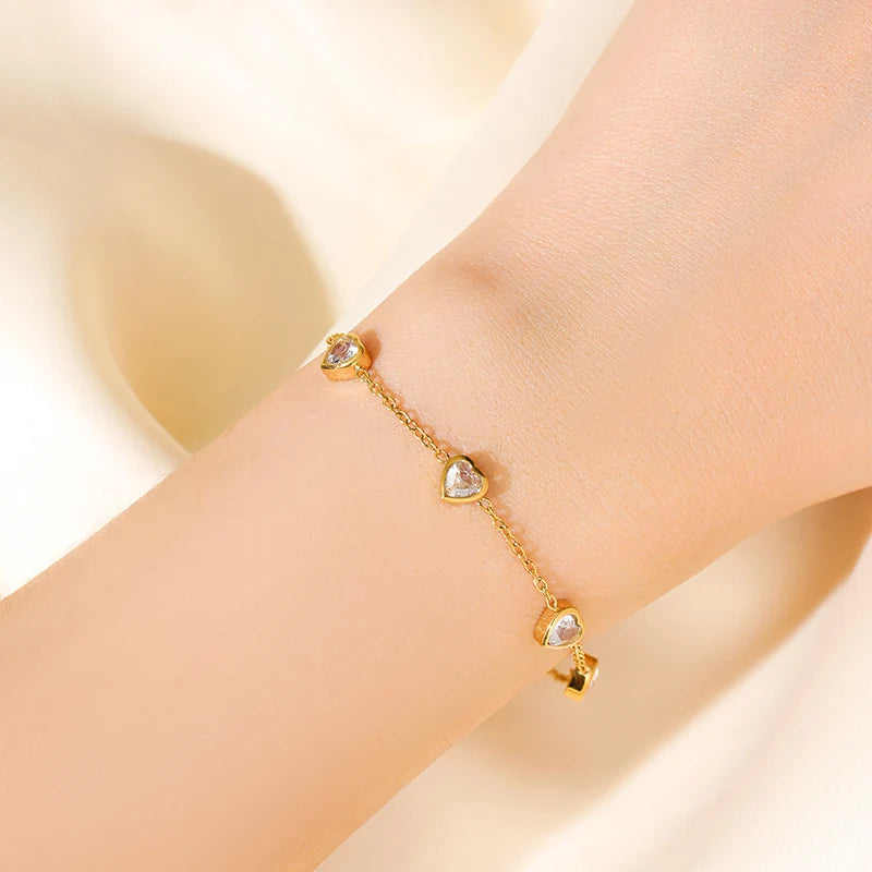 GANEMLY Women's Heart Solitaire Jewellery Set | 316 Stainless Steel Necklace, Bracelet & Studs | Anti-Tarnish