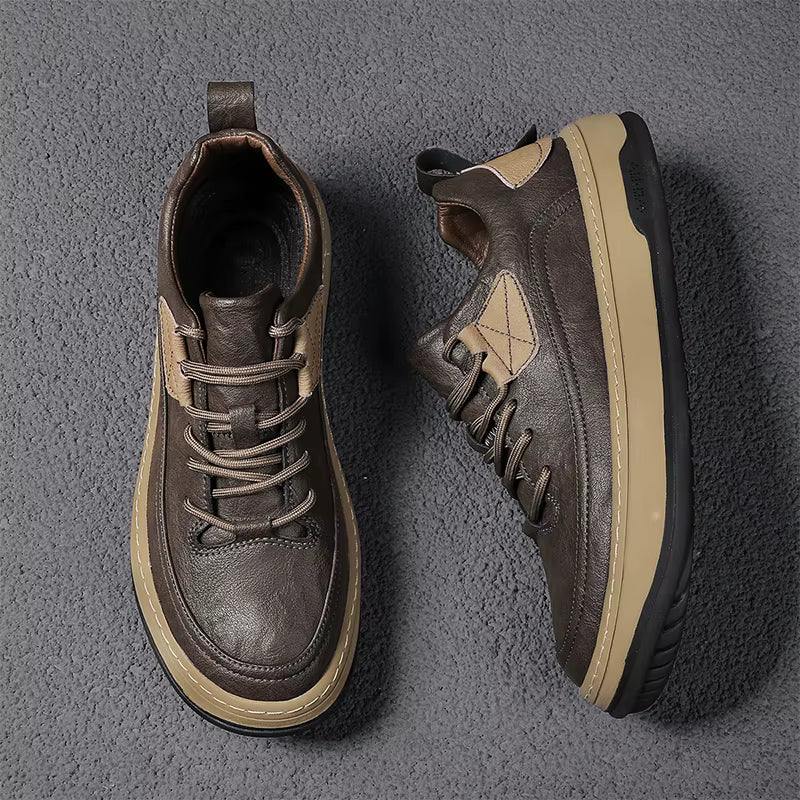 Cymercan Men's Split Leather Casual Trainers | Two-Tone Design | Rubber Outsole | Breathable Sneaker
