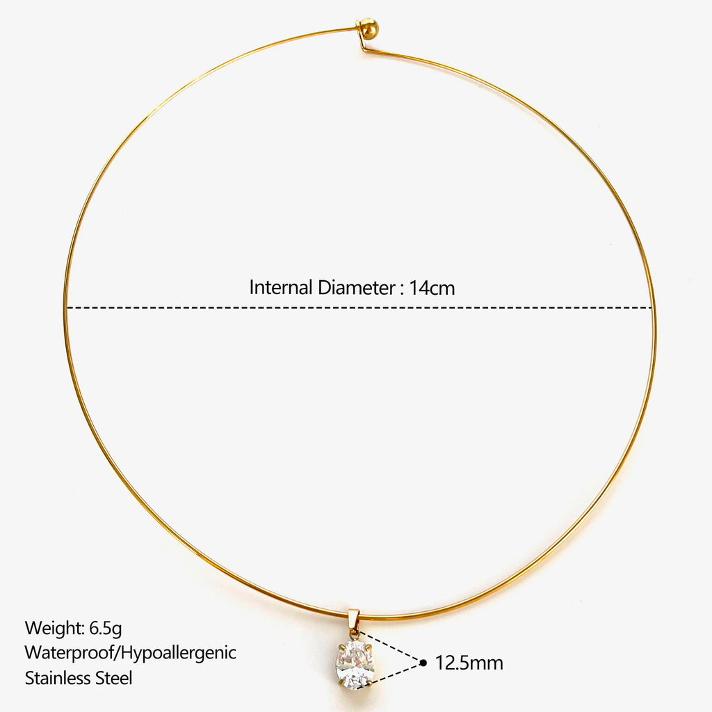 GHIDBK Women's AAAA Zirconia Choker Necklace | Stainless Steel Gold Tone Solitaire Pendant | Multi-Cut Trendy Jewellery