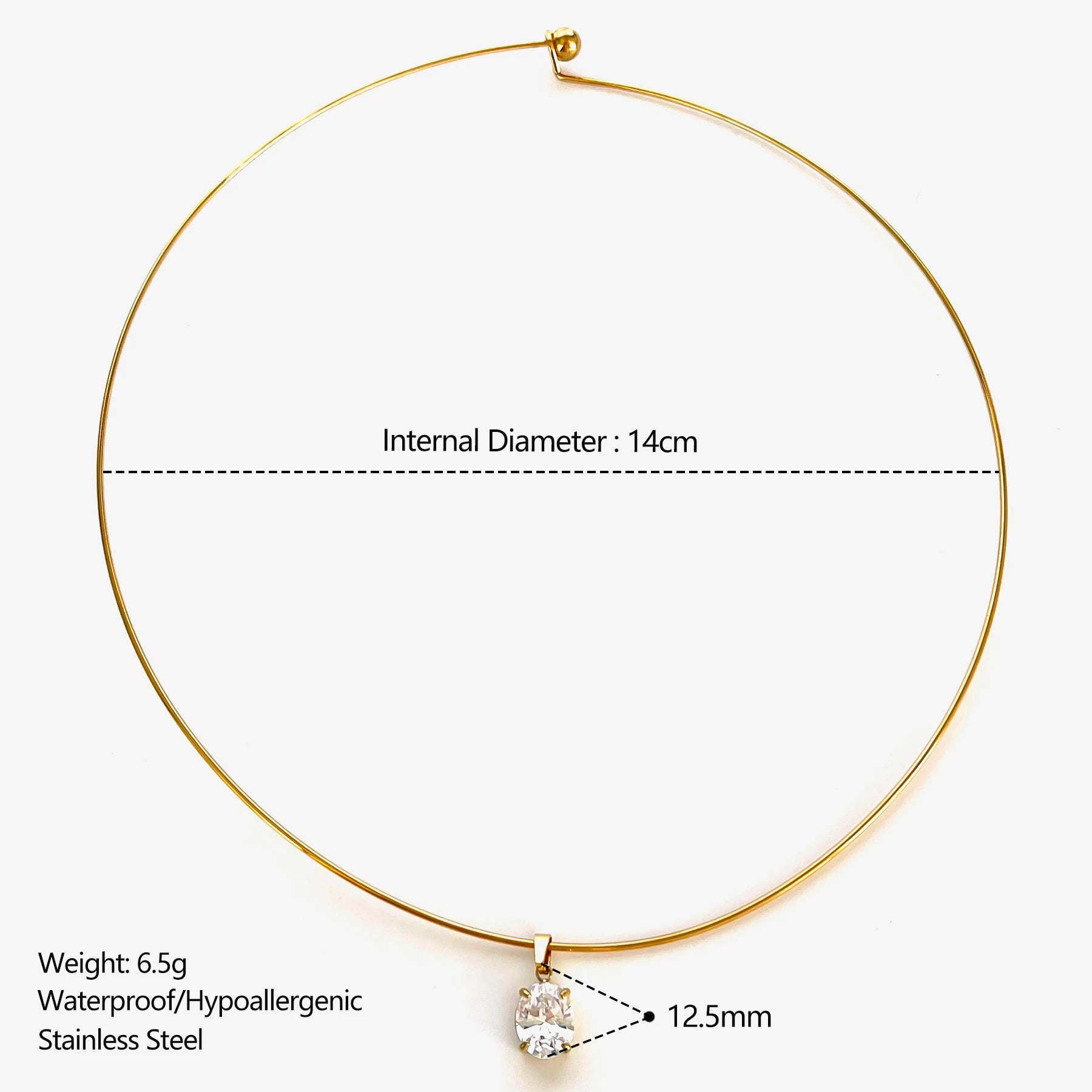 GHIDBK Women's AAAA Zirconia Choker Necklace | Stainless Steel Gold Tone Solitaire Pendant | Multi-Cut Trendy Jewellery