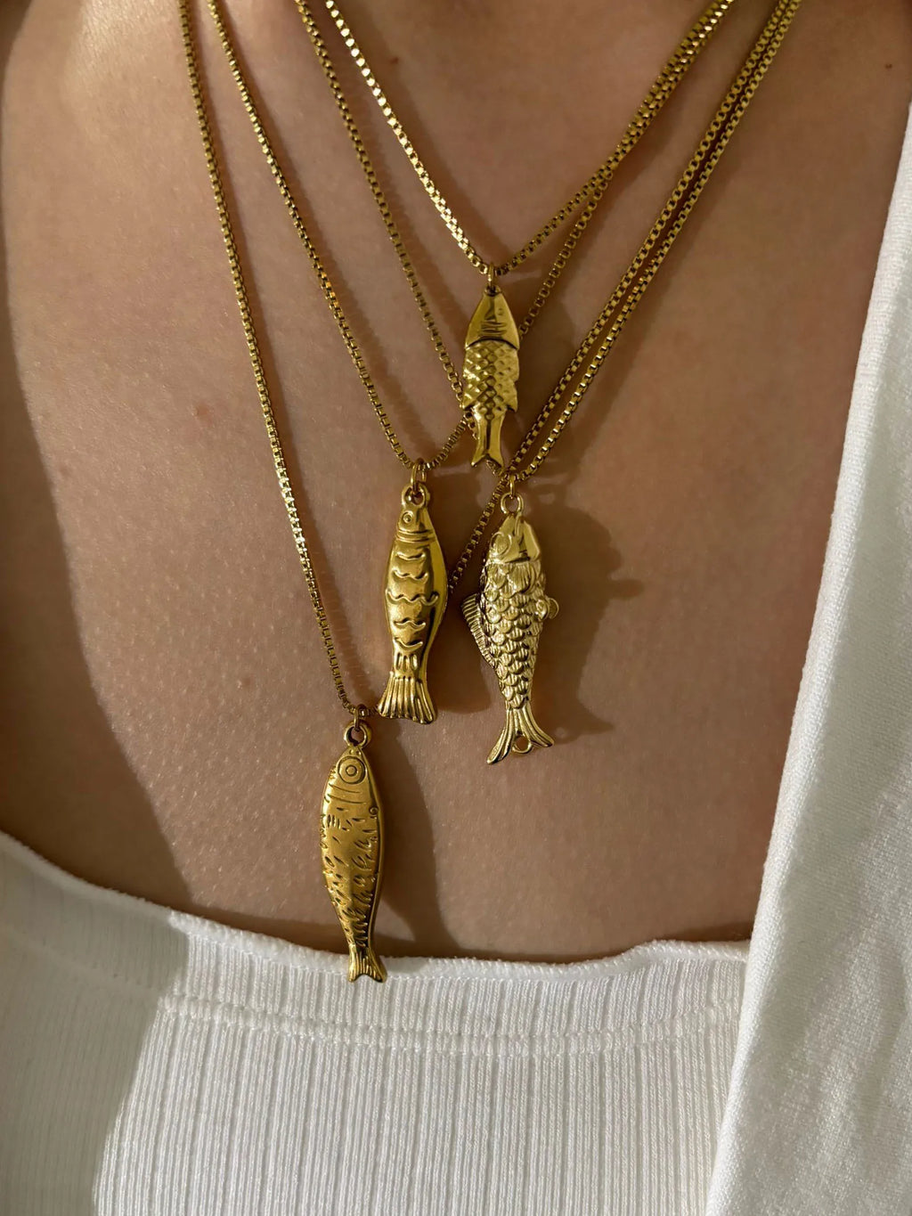 GHIDBK Women's Gold Plated Fish Pendant Necklace | 316L Stainless Steel Waterproof Chain | Trendy Beach Jewellery