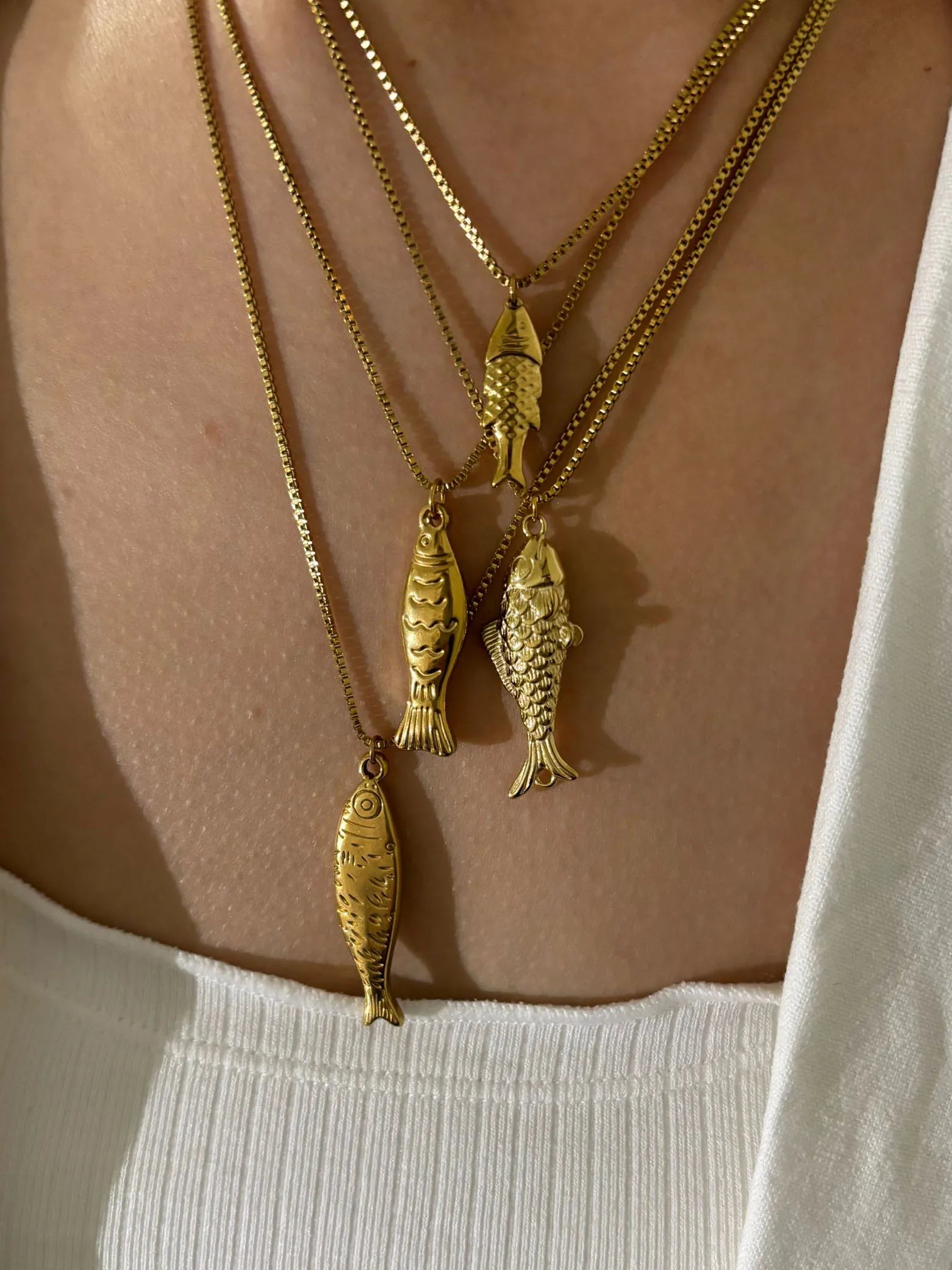 GHIDBK Women's Gold Plated Fish Pendant Necklace | 316L Stainless Steel Waterproof Chain | Trendy Beach Jewellery