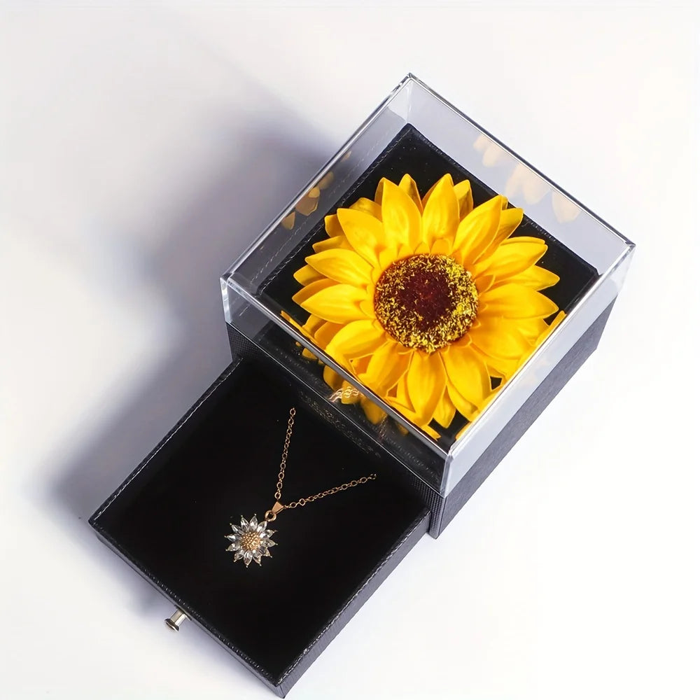 Sunflower Solitaire Pendant Necklace | Gold Plated CZ Petals | Delicate Women's Birthday Gift Jewellery