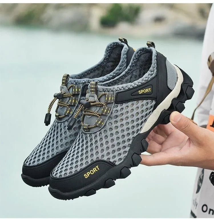 SHIJUNYI Men's Breathable Hiking Shoes | Air Mesh Mountaineering Sneaker | Non-Slip Rubber Outsole | Elastic Closure