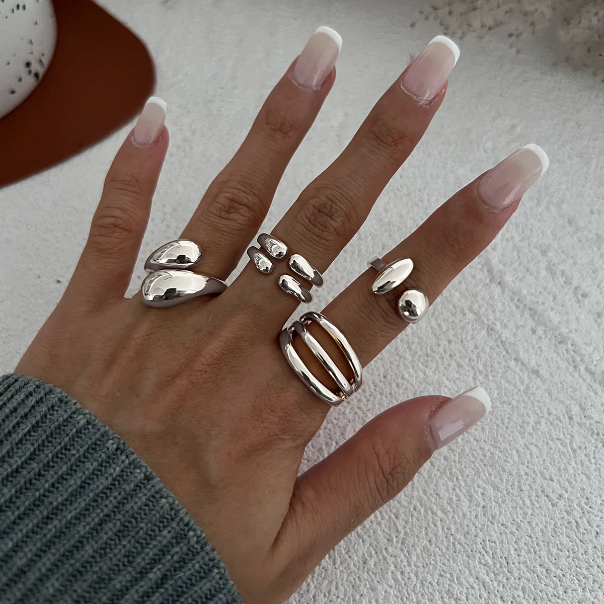 DIEZI 4Pcs Adjustable Gold Ring Set | Sculptural Fluid Statement Rings | Midi Knuckle Joint Jewellery