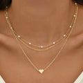 LATS Women's 3-Layer Pearl & Heart Pendant Necklace | Gold Tone Alloy Link Chain | Pre-Layered Bohemian Style