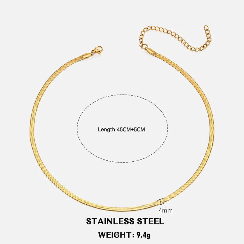 LOVBEAFAS Waterproof Snake Chain Necklace | Stainless Steel Herringbone Link | Gold & Silver Trend | 2mm-5mm Width