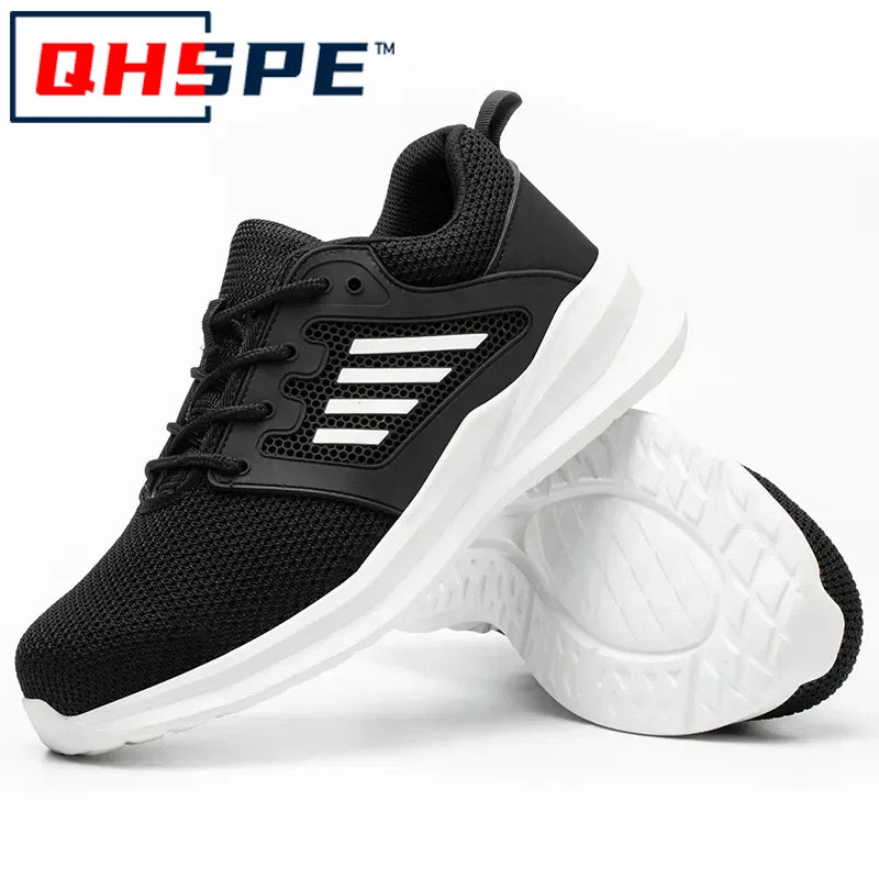 QHSPE Men's Steel Toe Safety Shoes | Puncture-Proof Indestructible Sneakers | Rubber Outsole Work Footwear