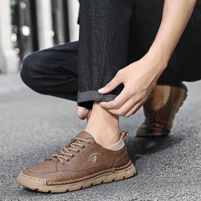 Men's Split Leather Casual Oxford Trainers | Rubber Outsole Grip | Breathable Stitching Detail | Spring/Autumn