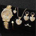 Luxury Women's Gold Quartz Watch + Necklace with Ring and Earrings