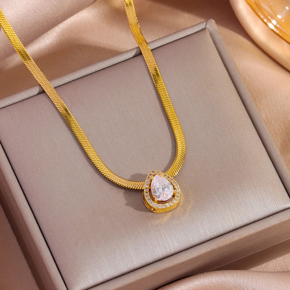 Marisa Minimalist Solitaire Necklace | 18K Gold Plated Stainless Steel Zirconia Pendant | Anti-Tarnish Jewellery