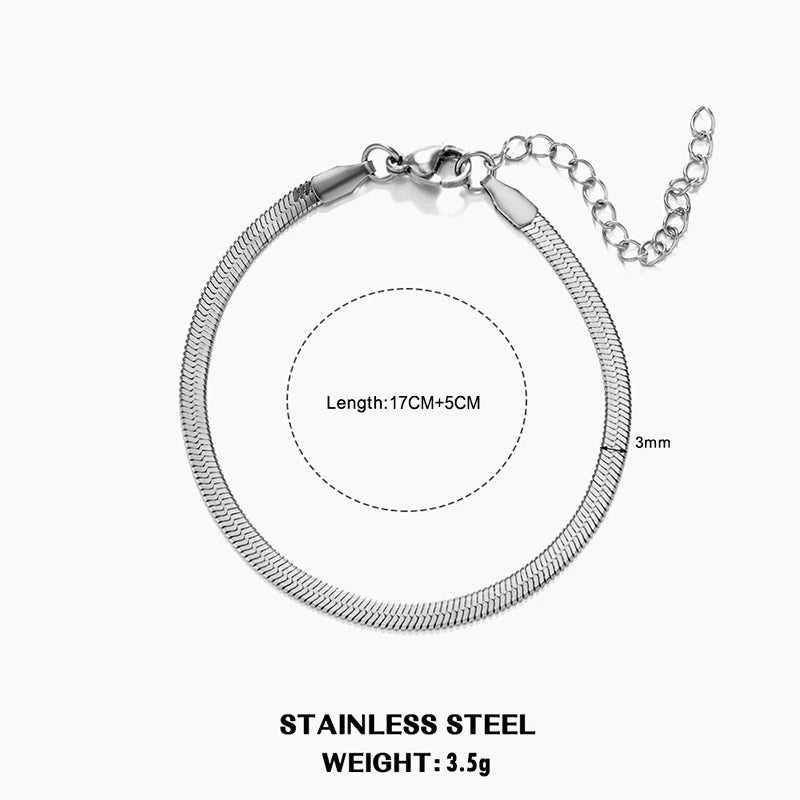LOVBEAFAS Waterproof Snake Chain Necklace | Stainless Steel Herringbone Link | Gold & Silver Trend | 2mm-5mm Width