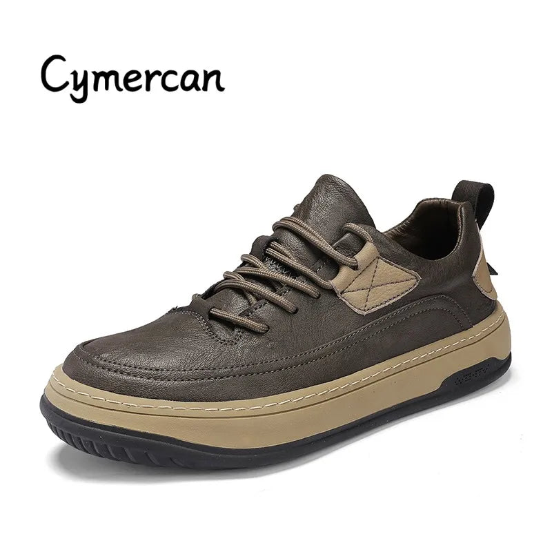 Cymercan Men's Split Leather Casual Trainers | Two-Tone Design | Rubber Outsole | Breathable Sneaker