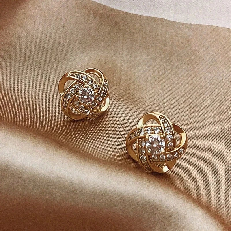 Knot Pearl & Zirconia Stud Earrings | Certified S925 Sterling Silver Fine Jewellery | Intertwined Wedding Accessory