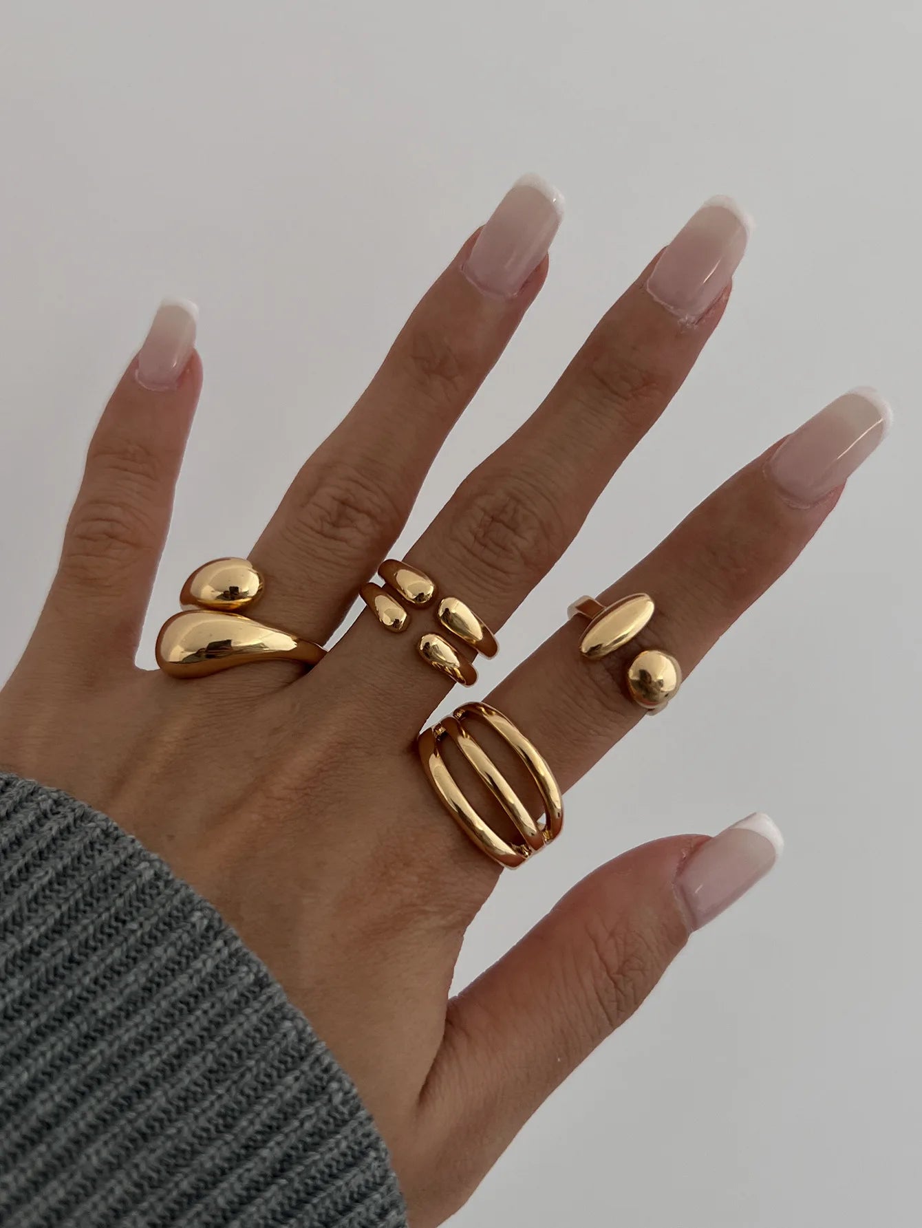 DIEZI 4Pcs Adjustable Gold Ring Set | Sculptural Fluid Statement Rings | Midi Knuckle Joint Jewellery