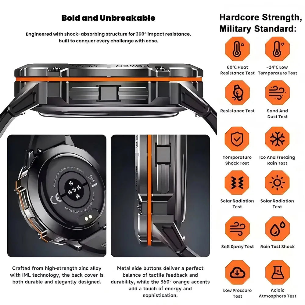 Smartwatch | PENGAGAR TANK X3 | Men's | Water Resistant up to 5 ATM | 1000 mAh Battery | GPS | Compass | Bluetooth | AMOLED Screen