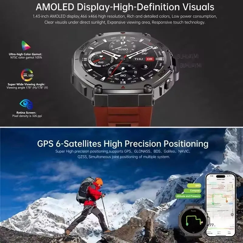 GUHUAVMI T-REX 3 GPS Smart Watch | Dual-band GNSS | 10ATM Military-Grade Toughness | 170+ Sports Modes