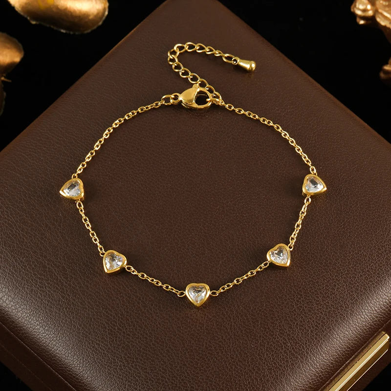 GANEMLY Women's Heart Solitaire Jewellery Set | 316 Stainless Steel Necklace, Bracelet & Studs | Anti-Tarnish