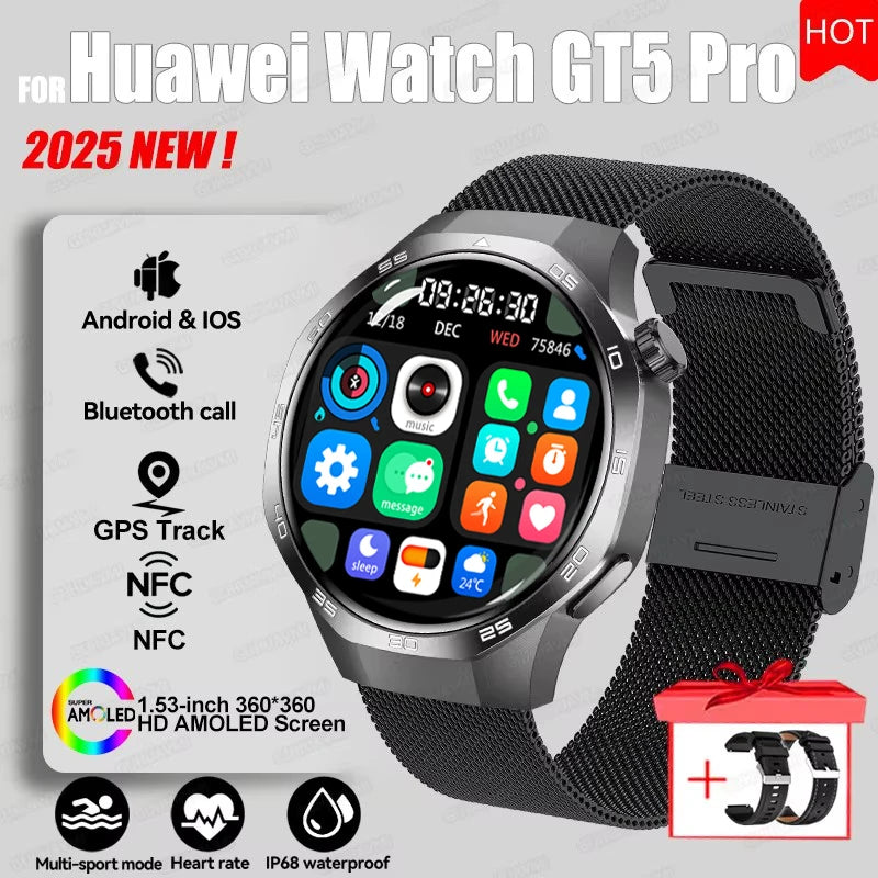 GUHUAVMI GT 5 Pro Smart Watch 2025 NEW | GPS Track & NFC Access | AMOLED Display | Stainless Steel Bracelet