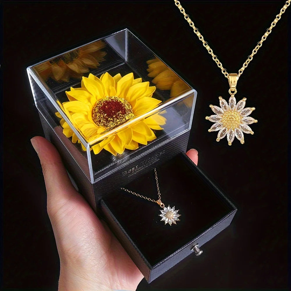 Sunflower Solitaire Pendant Necklace | Gold Plated CZ Petals | Delicate Women's Birthday Gift Jewellery