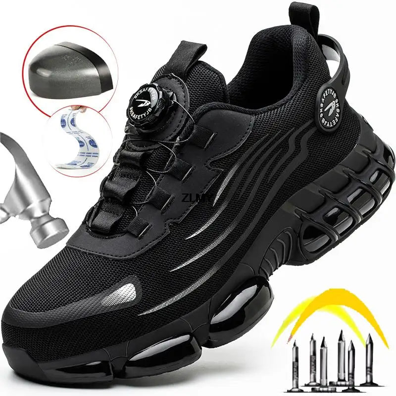 ZLMY Men's Steel Toe Safety Sneakers | Puncture-Proof | Quick Dial-Lock Closure | Breathable Work Shoes