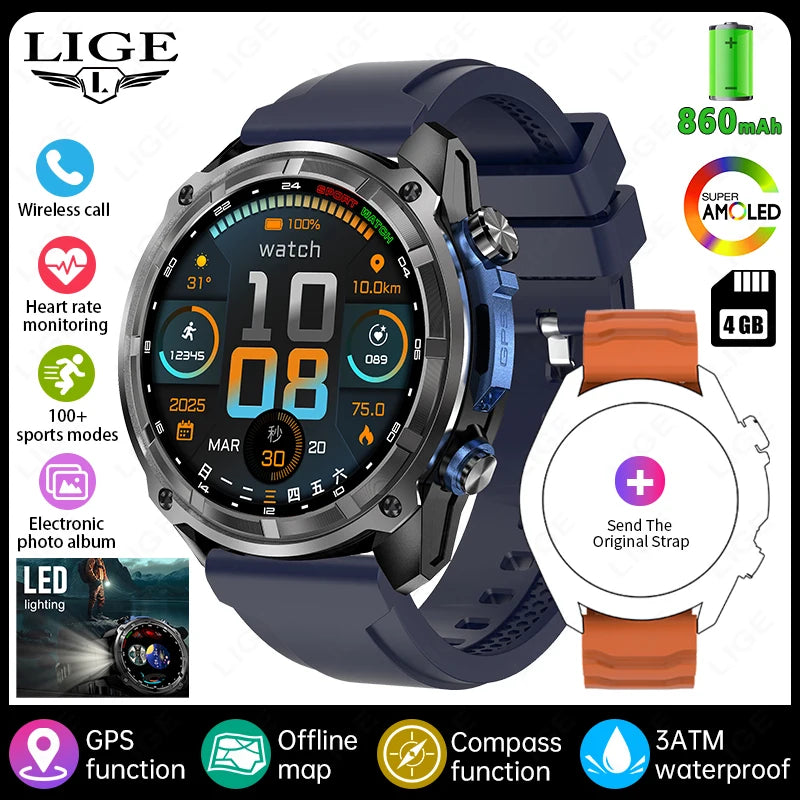 Smartwatch with GPS | LIGE CONQUEROR | 1.43” AMOLED screen | Water resistant up to 3 ATM | 860 mAh battery | Integrated GPS and offline map