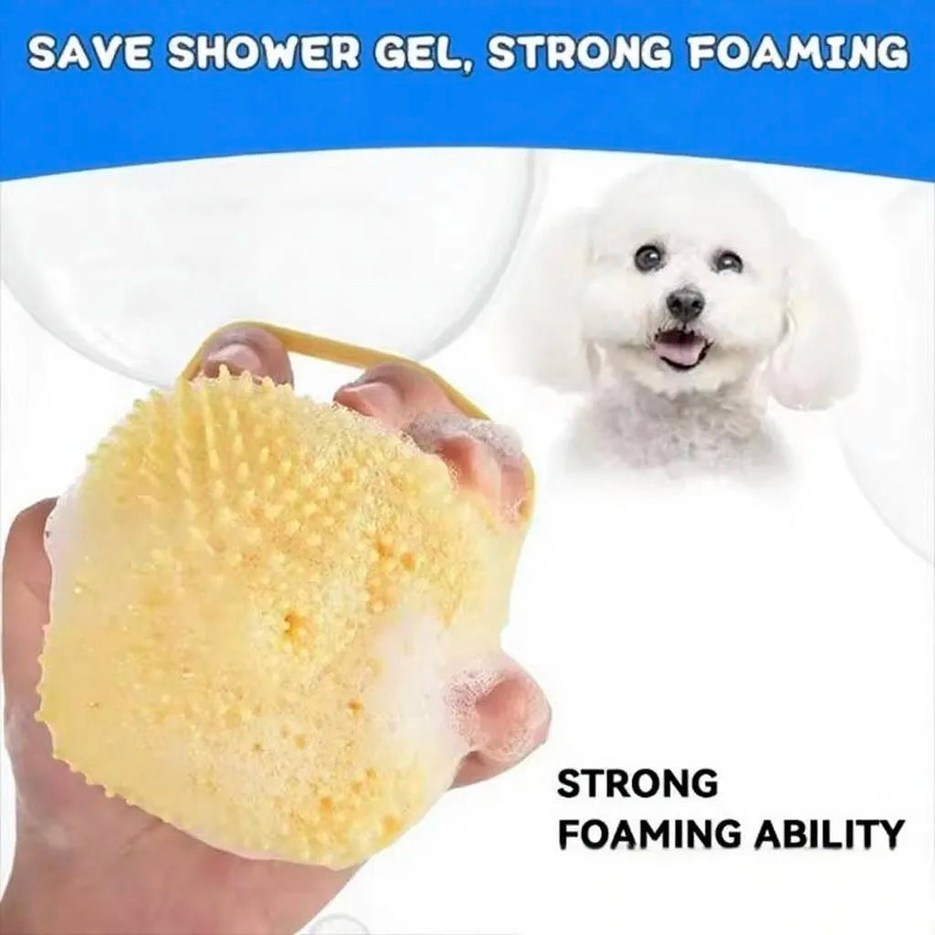 Silicone Pet Bath Brush & Massager for Dogs & Cats | Shampoo Dispensing Grooming Tool