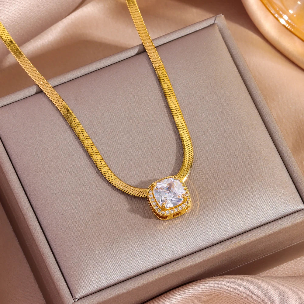 Marisa Minimalist Solitaire Necklace | 18K Gold Plated Stainless Steel Zirconia Pendant | Anti-Tarnish Jewellery