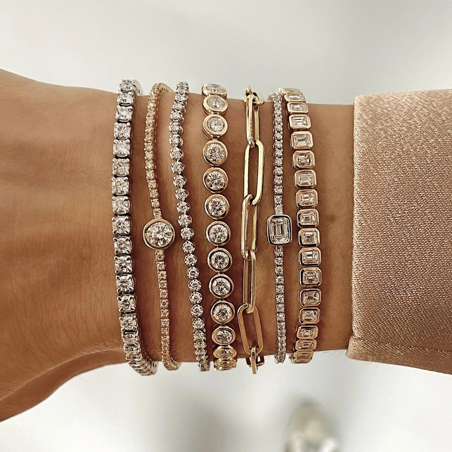 sdzstone Multi-Cut CZ Tennis Bracelet | AAA Cubic Zirconia | Gold Plated Geometric Stacking Jewellery | 15cm+4cm
