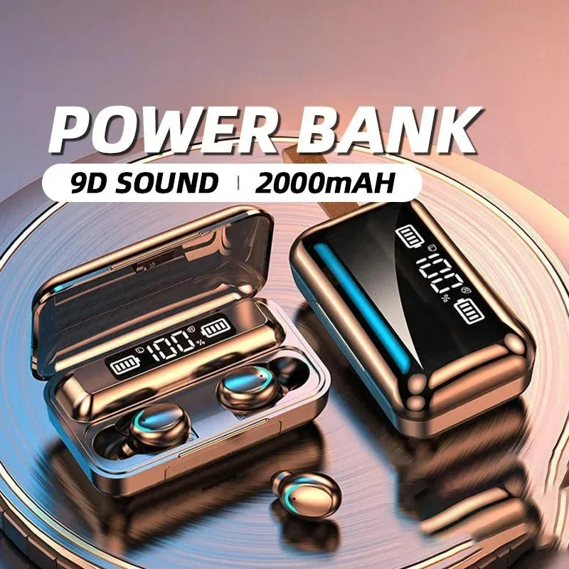 Perfell F9 TWS Earbuds | 2000mAh Power Bank Case | Bluetooth 5.0, 9D Sound & Digital LED Display