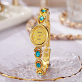 ZKCEENIER SN250272 Women's Quartz Bangle Watch | Gold Tone Azure Gemstone Bracelet | Stainless Steel Jewelry Watch