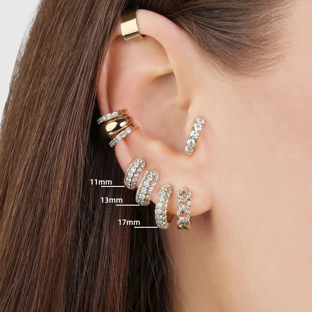 onekiss Women's Pave CZ Huggie Hoop Earrings | Gold Plated Cartilage Hoops | 11mm, 13mm, 17mm Adjustable Sizes
