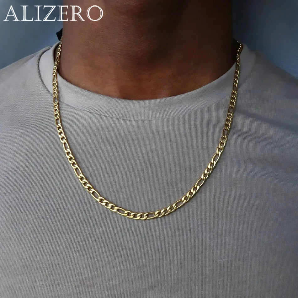 ALIZERO 18K Gold Figaro Chain Necklace (4mm) | Unisex Fine Jewellery | Certified Gold Chain 40cm-75cm