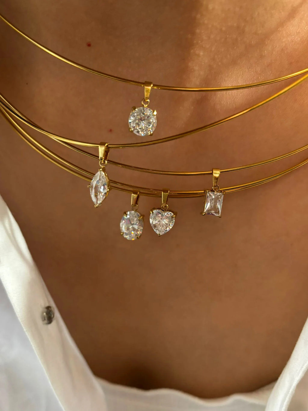 GHIDBK Women's AAAA Zirconia Choker Necklace | Stainless Steel Gold Tone Solitaire Pendant | Multi-Cut Trendy Jewellery