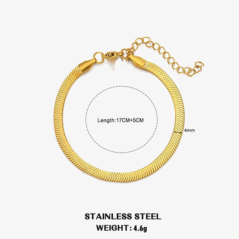 LOVBEAFAS Waterproof Snake Chain Necklace | Stainless Steel Herringbone Link | Gold & Silver Trend | 2mm-5mm Width