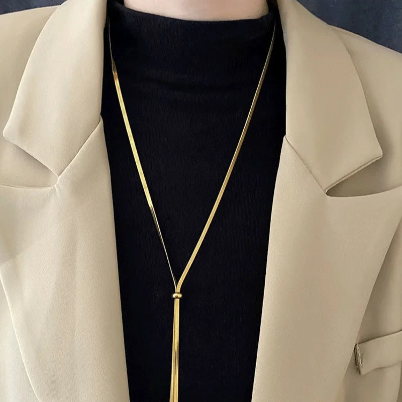 Ramos Women's Snake Chain Lariat Necklace | Stainless Steel Waterproof Y-Chain | Anti-Tarnish Trendy Jewellery