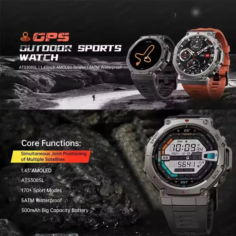 GUHUAVMI T-REX 3 GPS Smart Watch | Dual-band GNSS | 10ATM Military-Grade Toughness | 170+ Sports Modes