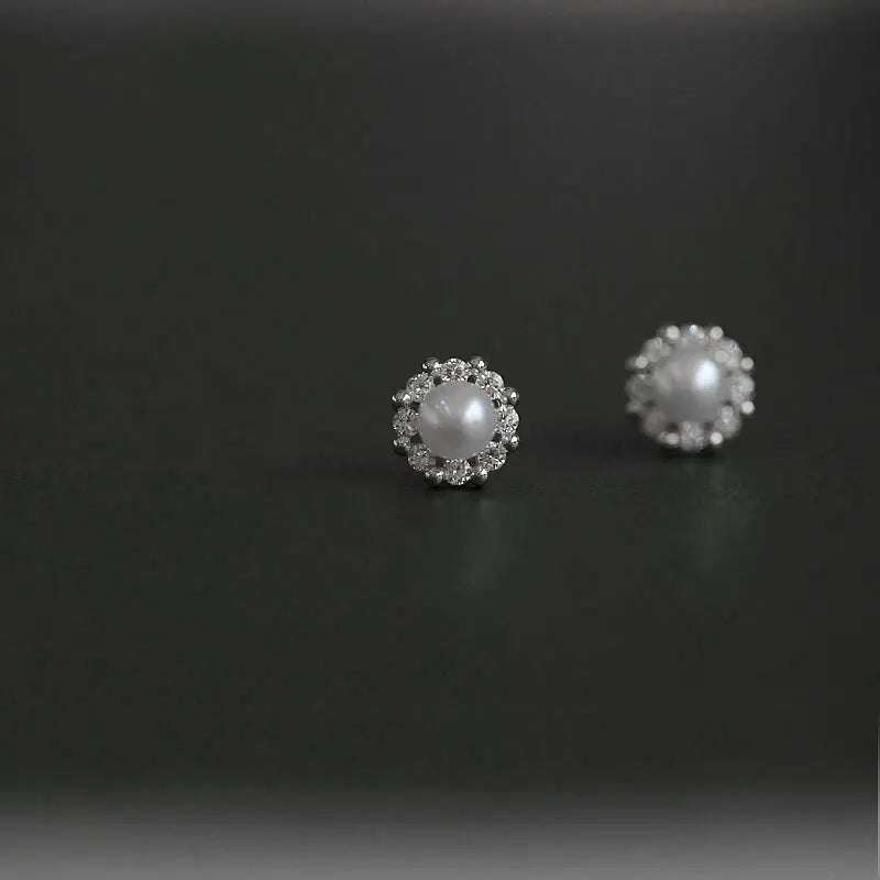 Knot Pearl & Zirconia Stud Earrings | Certified S925 Sterling Silver Fine Jewellery | Intertwined Wedding Accessory