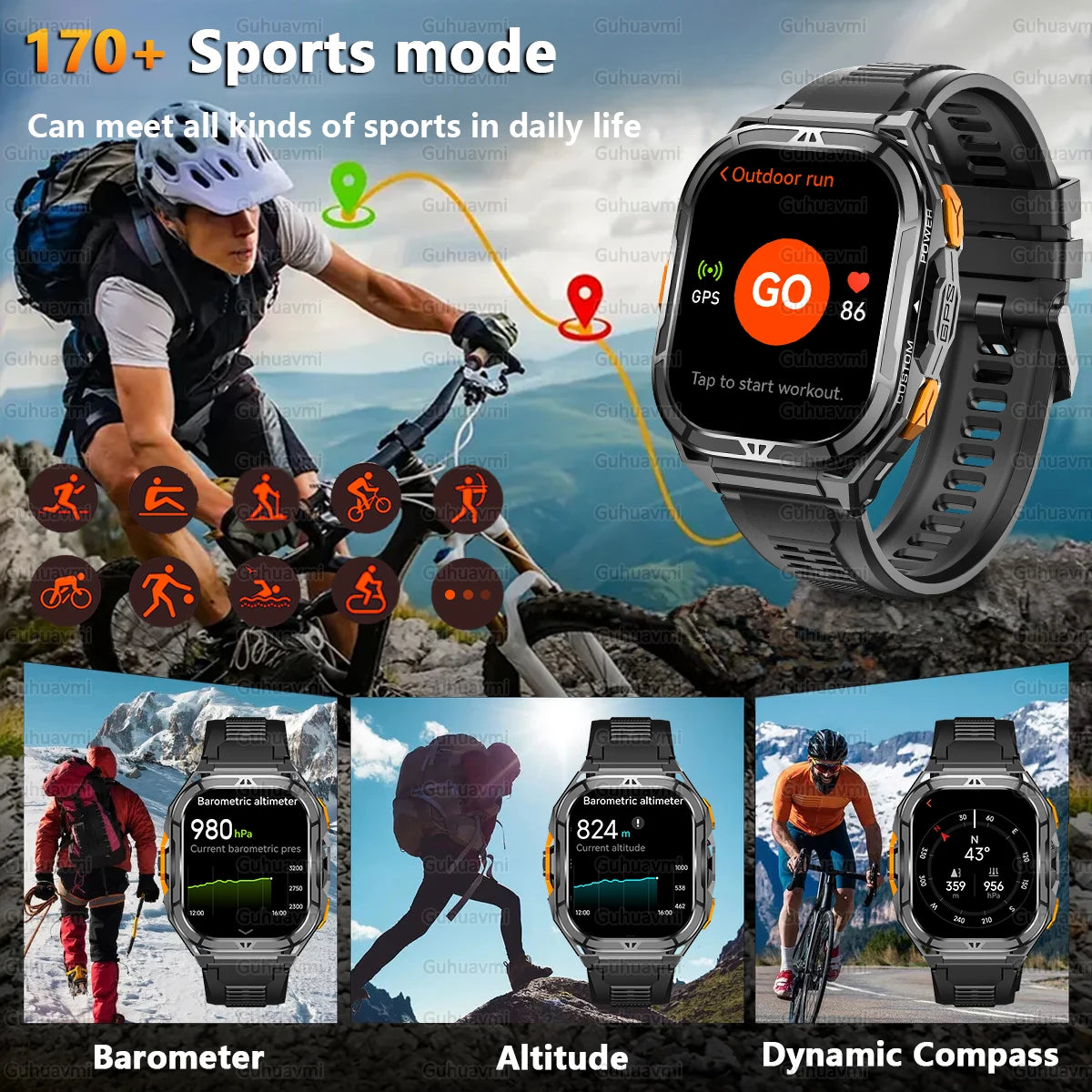 GUHUAVMI TANK X3 ULTRA 2 Smart Watch | Dual-Band L1+L5 GPS | 5ATM Dive Ready | 30-Day Battery Life