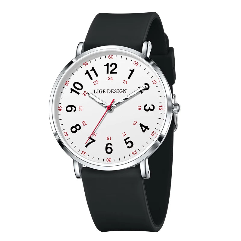 LIGE Luxury Women's Watch, Elegant and Modern, Silicone Strap, Luminous Dial, Waterproof, Quartz Movement.