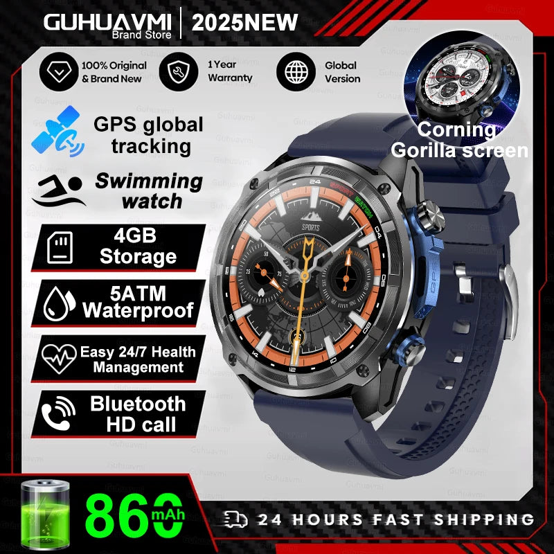 Smartwatch | GUHUAVMI X-Series Outdoor | Video Play | 4GB RAM | AMOLED Screen, GPS | Offline Maps | Military Style | Waterproof up to 30m