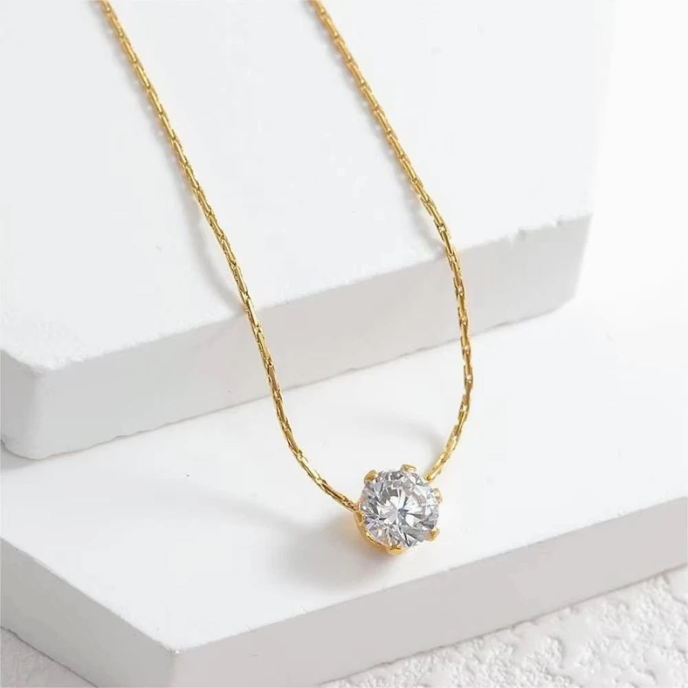 Delicate Solitaire Zirconia Necklace | 18K Gold Plated 316L Stainless Steel | Hypoallergenic Minimalist Chain