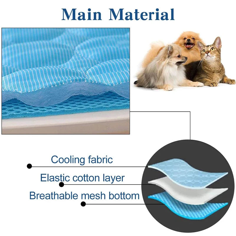 Pet Cooling Mat for Dogs & Cats | Breathable Cold Fabric Pad | Self-Cooling, Hand Washable & Anti-Heat Relief