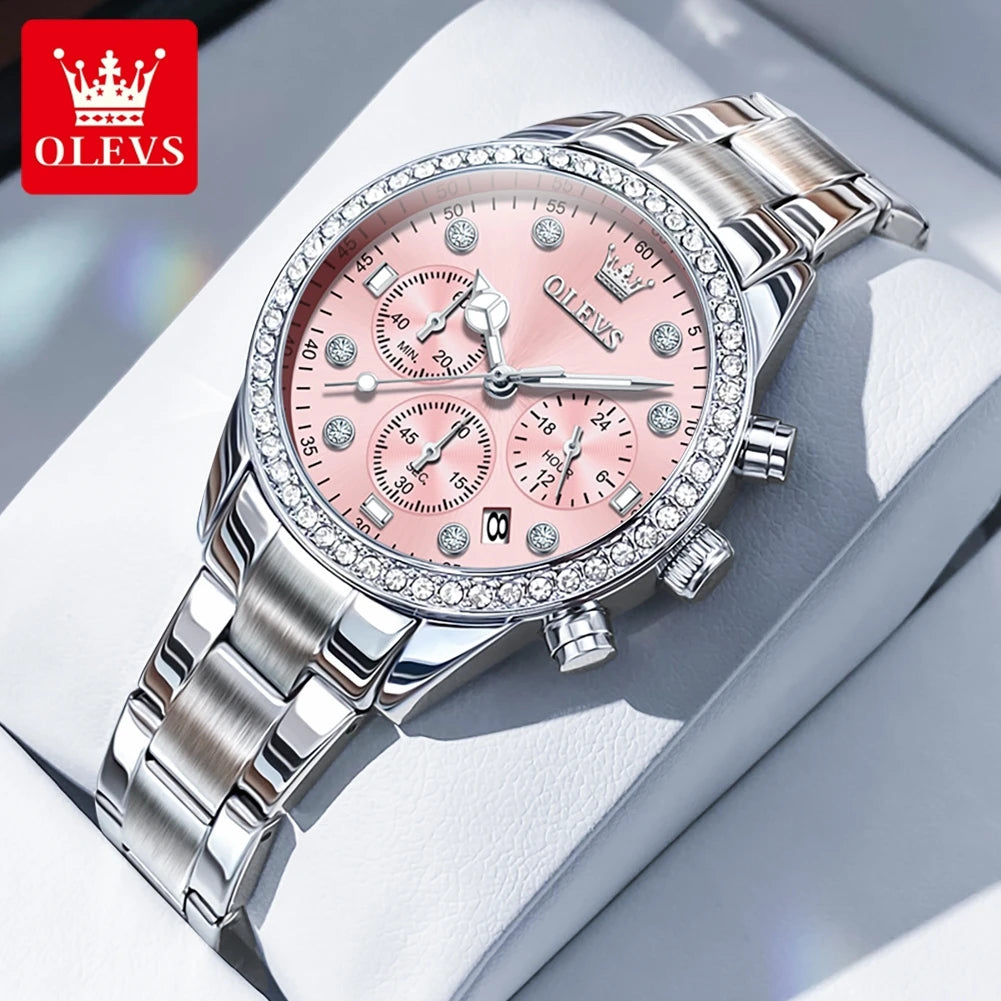 OLEVS luxury women's watch, elegant and modern, high-quality, original, multifunctional, waterproof, and quartz movement.