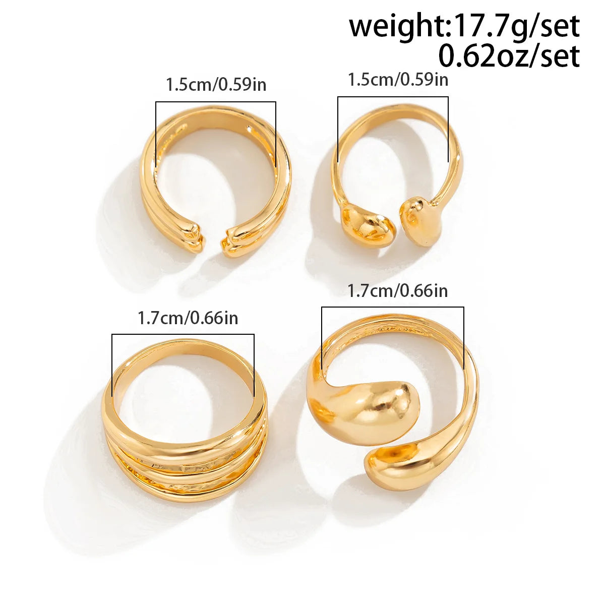 DIEZI 4Pcs Adjustable Gold Ring Set | Sculptural Fluid Statement Rings | Midi Knuckle Joint Jewellery