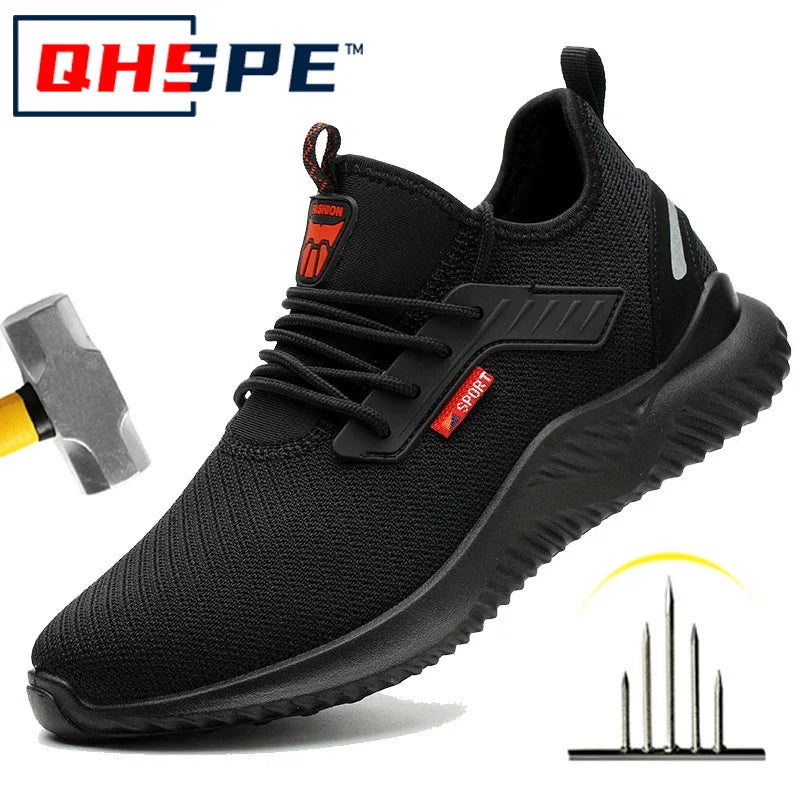 QHSPE Men's Steel Toe Safety Shoes | Puncture-Proof Indestructible Sneakers | Rubber Outsole Work Footwear
