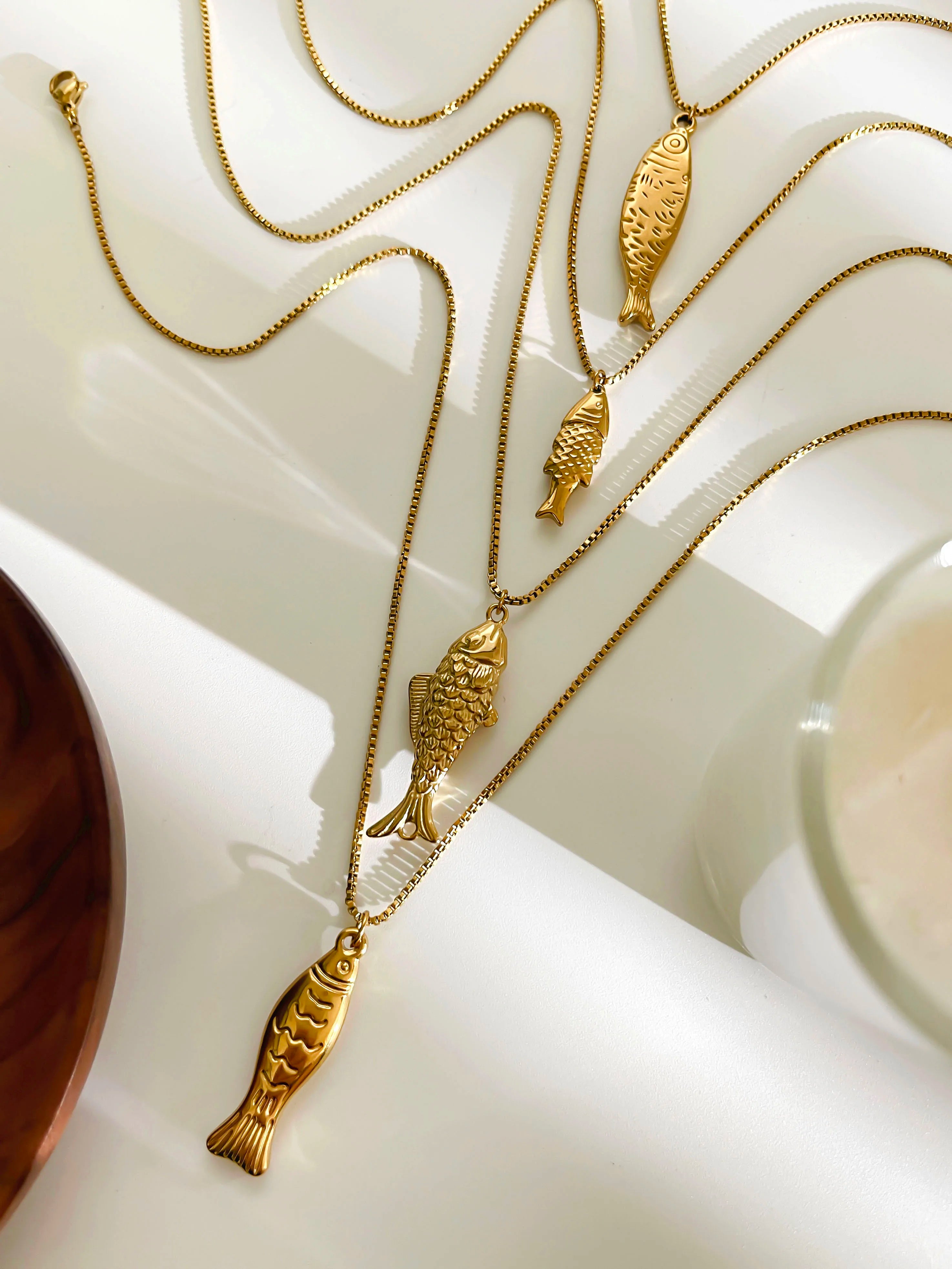 GHIDBK Women's Gold Plated Fish Pendant Necklace | 316L Stainless Steel Waterproof Chain | Trendy Beach Jewellery