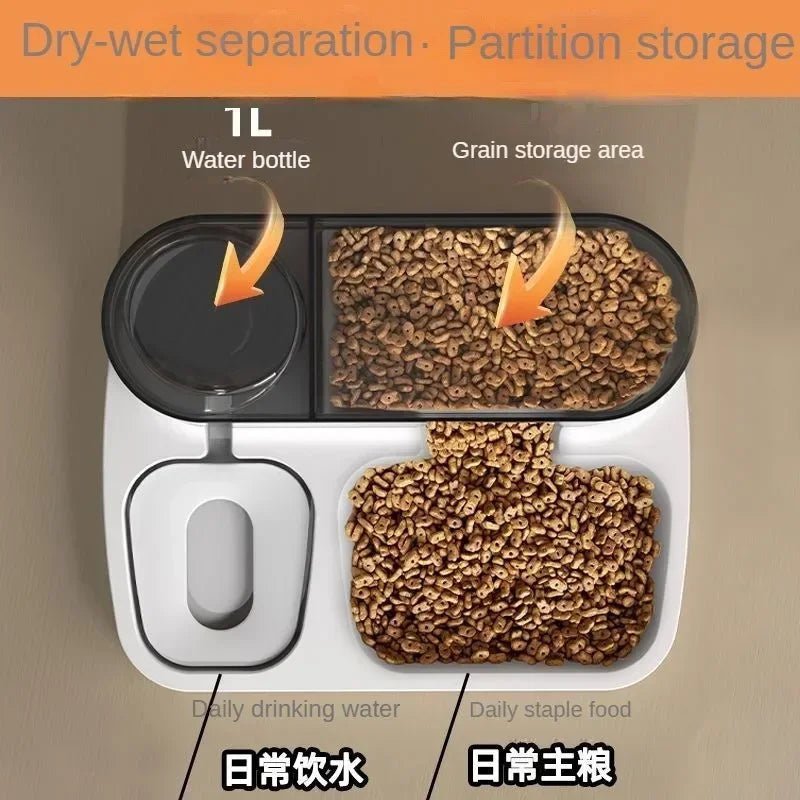 3-in-1 Automatic Cat Feeder with 2.8L Food Storage & 1L Water Dispenser – Integrated Gravity Feeding System